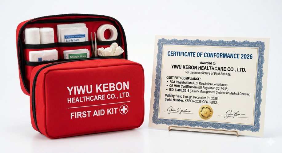 Yiwu Kebon Healthcare: rinnovate le certificazioni FDA, CE e ISO 13485 2026 per i kit di pronto soccorso